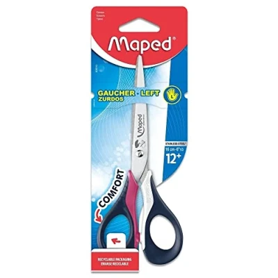 Abbildung von Maped Linkshänder Schere SENSOFT, 16 cm, flexible und ergonomische Griffe, spitz rot schwarz, blau pink schwarz