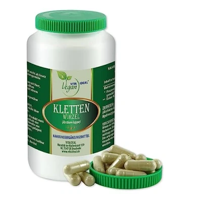 Abbildung von VITA IDEAL Vegan® KLETTEN Wurzel 360 KAPSELN Arctium lappa KLETTE Tagesportion 940mg KLETTENWURZEL reines Pulver. Natürlich, pflanzlich &amp; ohne Zusatzstoffe.