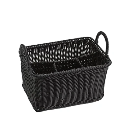 Abbildung von APS 40182 Besteckkorb &quot;ECONOMIC&quot; mit 4 Fächern, bruchsicherer Besteckbehälter, Besteckkasten, Besteckbehältnis, Schwarz, 18 x 26 cm, Höhe 15 cm