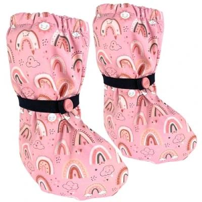 Abbildung von HECKBO Baby Regenfüßlinge ohne Vlies Regenbogen Füßlinge Regen Schuhüberzieher 3 18 Monate wasserdicht Überziehschuhe Krabbelschuhe Überzug Outdoor Schuhe Matschschuhe