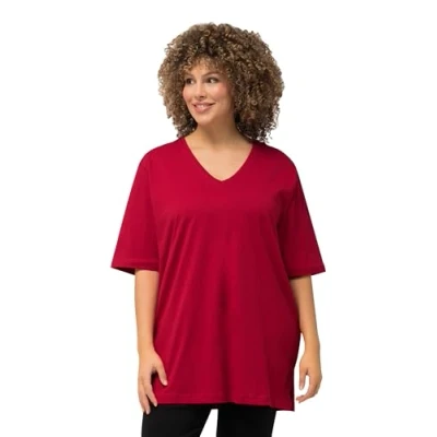 Abbildung von Ulla Popken Damen Basic v shirt T Shirts, Mohn, 46 48 EU