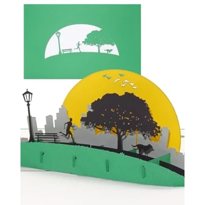 Abbildung von Pop Up Karte „Jogging Jogger im Park“ 3D Geburtstagskarte Laufen Gutschein &amp; Einladung Sport Fitness