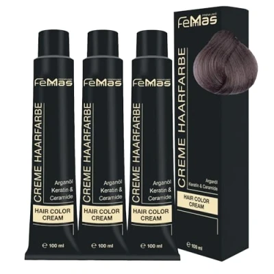 Abbildung von FemMas Haarfarbe 3x Hellblond Asch Intensiv 8.11 I Professionelle Creme mit Arganöl, Keratin &amp; Ceramiden dauerthafte Haarfärbung oder Tönung für strahlende Farbergebnisse 100 ml