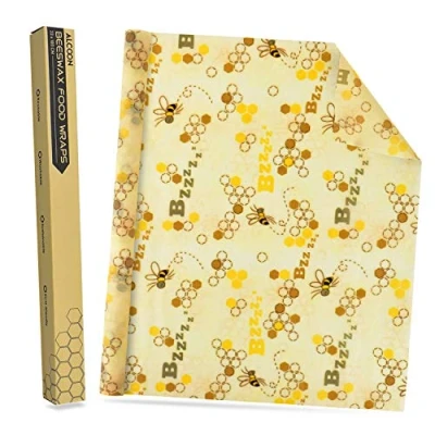Abbildung von ALCOON Bienenwachstücher Wachspapier Natürlichem Bienenwachs und Baumwolle Wiederverwendbare für Lebensmittelaufbewahrung, Käse Sandwich Verpackungen, 13 x 39 cm (Biene)