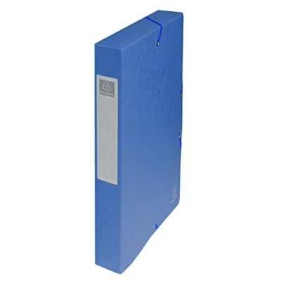 Abbildung von Exacompta 50402E 1 Abheftbox mit Gummibändern Exabox aus Glanzkarton 600g/m2 Rückseite 4 cm Maße 25 x 33 für A4 Dokumente Farbe blau wird montiert geliefert