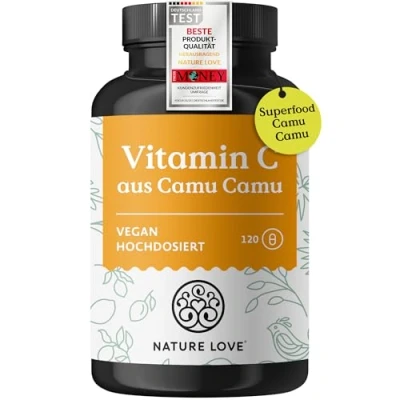 Abbildung von NATURE LOVE® Camu Extrakt Kapseln natürliches Vitamin C 120 mit 640mg 4 Monatsvorrat Laborgeprüft, vegan, ohne Zusätze und in Deutschland produziert