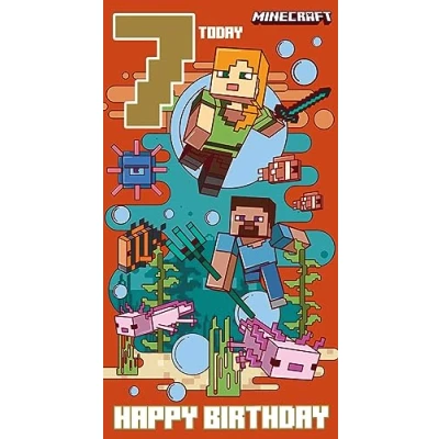 Abbildung von Minecraft Geburtstagskarte zum 7. Geburtstag, Karte siebten Climate Pledge Friendly Card, recycelbare Geburtstagskarte, offiziell lizenzierte
