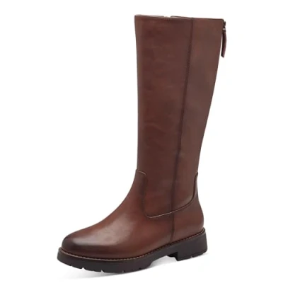 Abbildung von Jana Damen Hohe Stiefel ohne Absatz mit Reißverschluss Vegan, Braun (Cognac), 39 EU