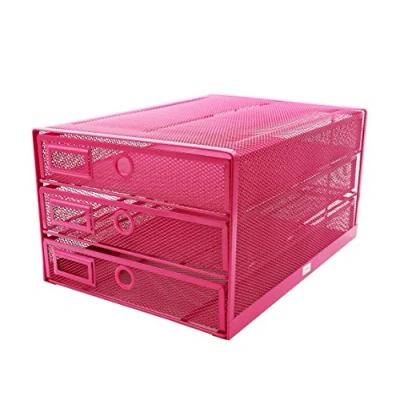 Abbildung von Exerz Papier Sortierer mit 3 Schubladen/A4 Dokumente/Schubladenbox Drahtgeflecht Büroablage/Aufbewahrung Ordner/Schnellhefter/Organisator/Schreibtisch Multifunktions (Rosa)
