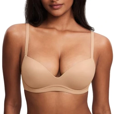 Abbildung von DOBREVA BH Damen ohne Bügel Push Up BHS Soft T Shirt Gepolstert Bustier Nahtlose Sleep Warmes Beige 95D
