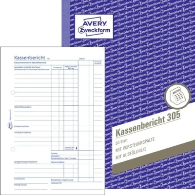 Abbildung von AVERY Zweckform 305 Kassenbericht (A5, 50 Blatt, mikroperforiert, retrograde Ermittlung der Tageseinnahmen, von Rechtsexperten geprüft, für DE/AT, zur ordnungsgemäßen Buchführung) weiß