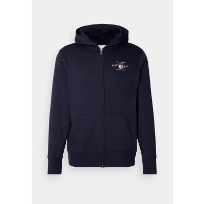 Abbildung von GANT Herren Graphic Fullzip Hoodie Strickjacke, Evening Blue, XL