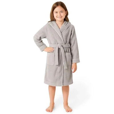 Abbildung von LAYNENBURG Premium Bademantel Kinder &amp; Teenager mit Kapuze 100% Baumwolle OEKO TEX Standard 100 flauschiges Frottee Größe (122/128, Grau)