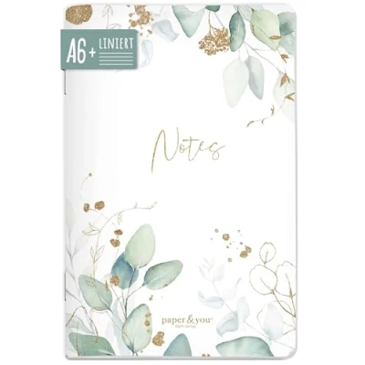Abbildung von paper&amp;you® Notizheft A6+ liniert &quot;Blattgold&quot; mit 64 Seiten, Softcover Notizbuch klein, liniertes Mini Journal nachhaltig &amp; klimafreundlich