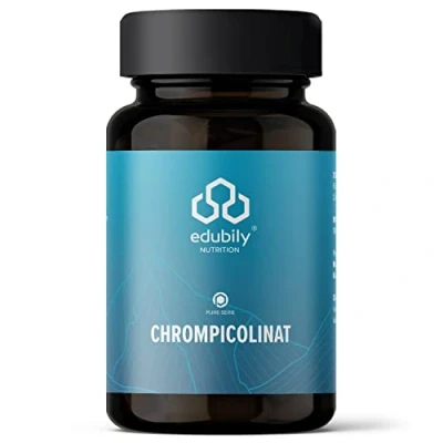 Abbildung von edubily nutrition® Chrom Picolinat Kapseln 60 µg Chrompicolinat pro Kapsel vegan Nahrungsergänzungsmittel mit hoher Bioverfügbarkeit 180