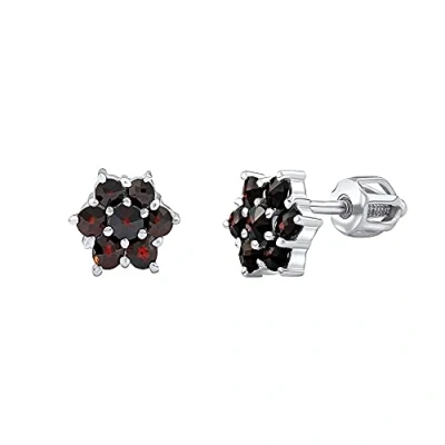 Abbildung von SILVEGO Damen Ohrringe aus 925 Sterling Silber mit echten böhmischen Granaten Blume Ohrstecker 7 mm