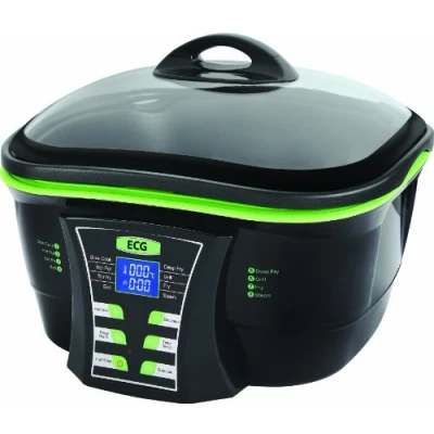 Abbildung von ECG MH 178 1500 W, 9 in 1 Fondue, langsames Kochen, Feuertopf, Pfannenrühren, Grillen, Frittieren, Dämpfen, Gefäß Kapazität 5 L, LCD Bedienpanel, voreinstellbare Kochprogramme, einstellbare Temperatur von 50 bis 240 Grad Celcius, Warmhaltefunktion