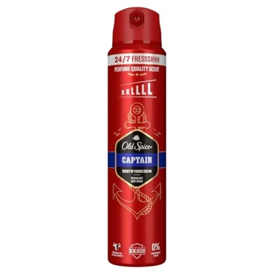 Abbildung von Old Spice Captain Deodorant Bodyspray für Männer, 250ml, 48H Frische, langanhaltender Duft in Parfümqualität, 0% Aluminiumsalze, keine Flecken auf Schwarz &amp; Weiss