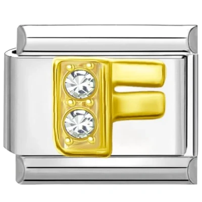 Abbildung von Quiges 9mm Italian Style Charm Modell Edelstahl Alphabet Buchstaben F für Italien Armbänder
