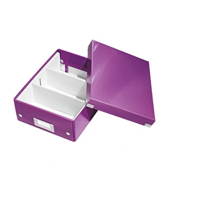 Abbildung von Leitz Click &amp; Store Aufbewahrungsbox mit Deckel Klein, Box Trennwänden für Zubehör im Büro oder Utensilien Haushalt, Transportbox aus 84 % recycelter Premium Hartpappe, Violett, 60570062