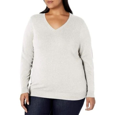 Abbildung von Amazon Essentials Damen Leichter, Langärmeliger Pullover Mit V Ausschnitt, Klassischer Schnitt (Erhältlich In Übergröße), Elfenbein, XL Große Größen