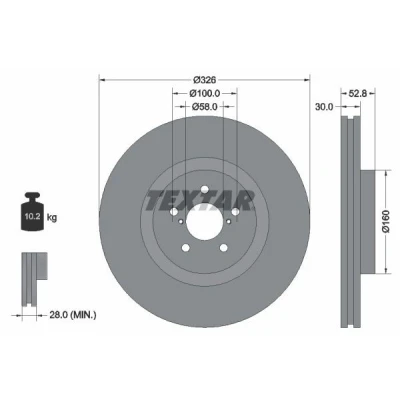Abbildung von TEXTAR 92167900 Bremsscheibe 326 30 05/07 100 innenbelüftet ohne Radbefestigungsbolzen, Radnabe SUBARU: Impreza II Saloon, Estate