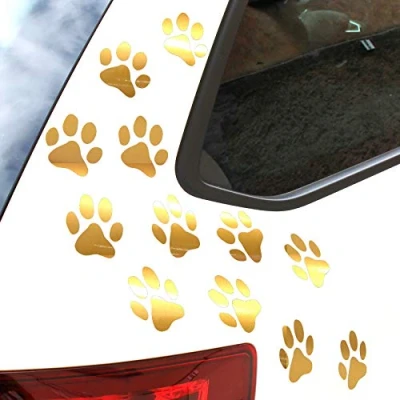 Abbildung von Finest Folia 12er Set Hundepfoten je 6x6 cm Pfoten Pfötchen Hund Katze Aufkleber Sticker für Auto Motorrad Wand Laptop Möbel (K015 Gold)