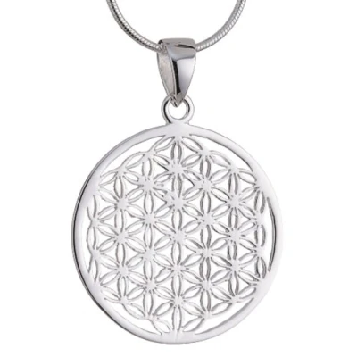 Abbildung von Vinani Damen Anhänger &amp; Kette Lebensblume Blume des Lebens Mandala klein mit Schlangenkette aus 925 Sterling Silber für Frauen Italien Charm ALB S50