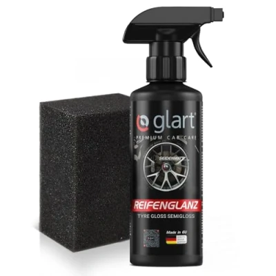 Abbildung von Glart Reifenglanz Premium Autoreifen Pflege für matten Seidenglanz 500ml Glanzspray inkl. Auftragsschwamm professionelle Auto Aufbereitung Kunststoffpflege Gummipflege