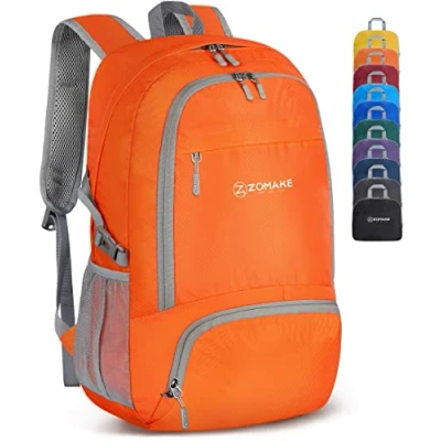 Abbildung von ZOMAKE Leicht Faltbarer Rucksack Packbare Backpacks 30L,Kleiner Faltbar Rucksäcke Wanderrucksack Wasserdicht für Damen Herren Outdoor Wandern(Orange)
