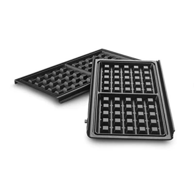 Abbildung von De&#039;Longhi MultiGrill Easy Waffelplatten DLSK155, Zubehör für Kontaktgrill, 2 Antihaftbeschichtete Waffeleisen 270 x 140 mm, spülmaschinenfest, Schwarz