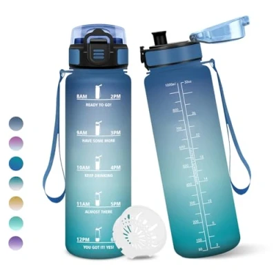 Abbildung von Motswedi Trinkflasche 1L, BPA Frei, Sport, Auslaufsicher, Wasserflasche, Kohlensäure Geeignet, Trinkflaschen für Yoga, Schule, Fahrrad, Kinder, Outdoors, Blau &amp; Grün