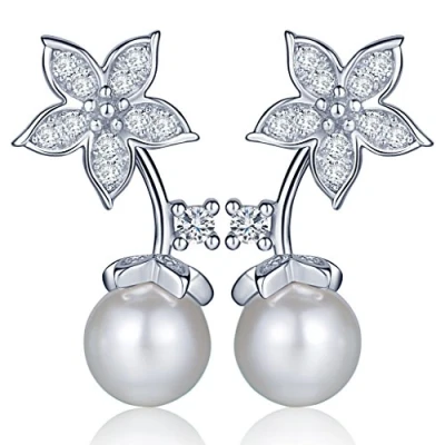 Abbildung von Yumilok 925 Sterling Silber Zirkonia Perlen Blumen Ohrhänger Ohrstecker Ohrring Jackets Ohrschmuck für Damen Frauen Mädchen