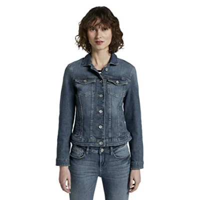 Abbildung von TOM Tailor Authentic Jacket Jeansjacke, Damen, Größe: XS, Used dark stone blue denim