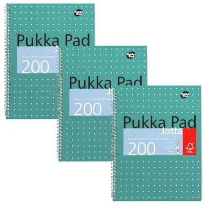 Abbildung von Pukka Pad, A4+ Metallic Jotta Notizbuch 3er Pack 22,5 x 29,6cm Spiral mit 8mm Liniert und 80GSM Papier 4 Loch Stanzrändern perforierten Kanten 200 Seiten, Grün