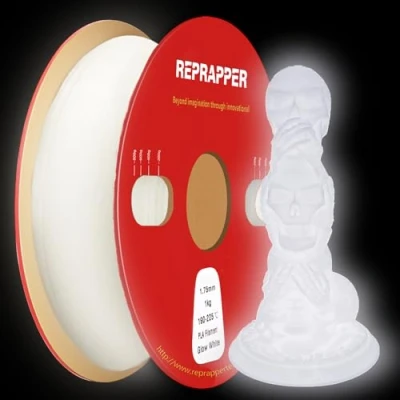 Abbildung von RepRapper Leuchtet PLA Filament 1,75 mm Glow in the Dark Leuchtendes 3D Druck Filament, Maßgenauigkeit +/ 0,03 mm, 1 kg (2,2 Pfund) Pappspule, für Drucker, Weiß