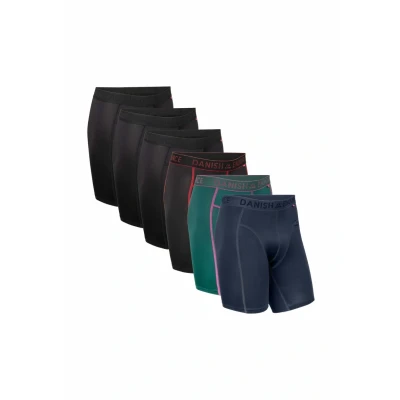Abbildung von DANISH ENDURANCE Herren Sport Boxershorts, 6er Pack, Unterhosen Männer, Reguläres oder langes Bein Mehrfarbig (3xSchwarz, 1xSchwarz/Rot, 1xGrün/Lila, 1xBlau) XXL
