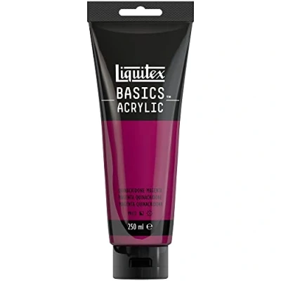 Abbildung von Liquitex 88700212 Basics Acrylfarbe, monopigmentierte Künstlerpigmente, lichtecht, mittlere Viskosität, Archivqualität, seidenglänzender Finish, 250ml Tube Quinacridone Magenta