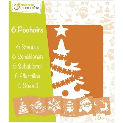 Abbildung von Avenue Mandarine 42455MD Set mit 6 Schablonen, 15 x cm, geeignet für Kinder ab 3 Jahren, Filz und Farbstifte, Farben oder Farbbomben, Weihnachten, 1