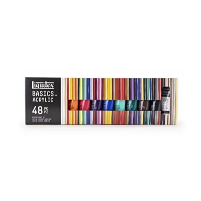 Abbildung von Liquitex 3699395 Basics Acrylfarbe, monopigmentierte Künstlerpigmente, lichtecht, mittlere Viskosität, Archivqualität, seidenglänzender Finish 48 Farben Set a 22ml