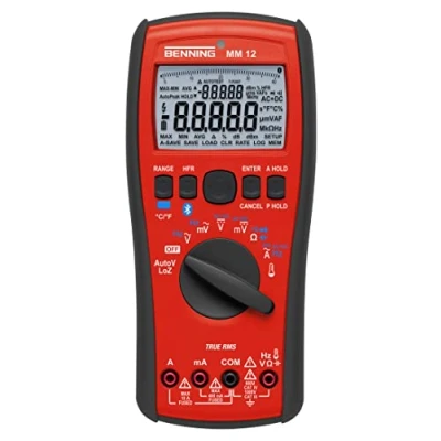Abbildung von Benning MM 12 True RMS Digital Multimeter (mit digitaler Anzeige, mit Logging Funktion, Bluetooth, PC Software und APP, inkl. Tasche, Messgerät) 44088, Rot, Schwarz