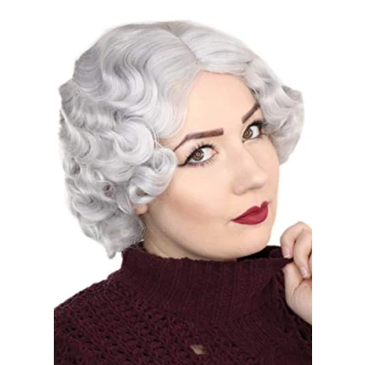 Abbildung von Prettyland Silber Grau Oma Damen Kurzhaar Perücke Kinnlang mit Locken Retro Wellig Welle Seitenscheitel C805