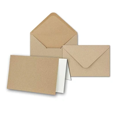 Abbildung von NEUSER PAPIER Kraftpapier Set Karten ca. B6 inklusive Briefumschläge &amp; Einlegeblätter 75er Blanko Recycling Einladungskarten in Naturbraun bedruckbare Postkarten