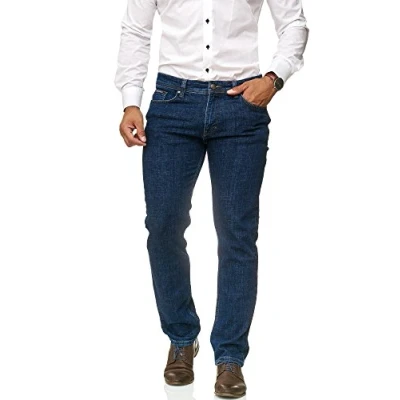 Abbildung von BARBONS Herren Jeans Regular Fit Stretch Hochwertige Straight Hose Business Anzug Freizeit Blau 30W / 32L