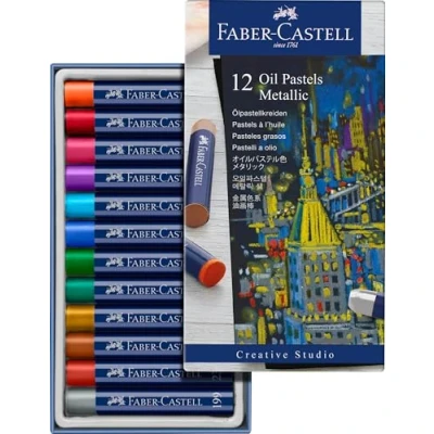 Abbildung von FABER CASTELL 127014 Ölpastellkreiden metallic, 12 Ölkreiden mit cremiger Konsistenz, Kreiden hoher Pigmentierung