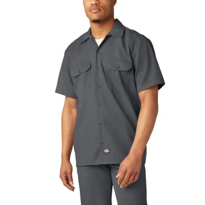 Abbildung von Dickies Herren Arbeitsshirt, kurzärmlig, Button Down Hemd, Grau, Größe XXL