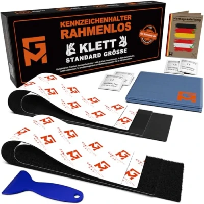 Abbildung von GENMAG® Klett Kennzeichenhalter Rahmenlos [Extra Stark &amp; Legal] Wetterfeste Nummernschildhalter Kennzeichen Rahmenlose Österreich Deutschland