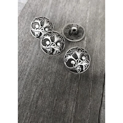 Abbildung von silber antik Enzian Motiv Metall Knöpfe mit Öse 15mm oder 18mm (10 Stück) (18mm)