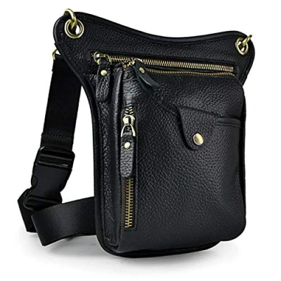 Abbildung von Xieben Leder Gürteltasche Drop Bein Tasche Für Herren Frauen Bauchtasche Mehrzweck Militärische Taktische Motorrad Radfahren Wandern Sport Camping Reiten Schwarz