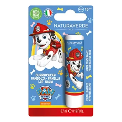 Abbildung von Naturaverde Kids Paw Patrol Lippenbalsam mit Vanille, Kakaobutter für Kinder Bio Sheabutter, UVA UVB Filtern LSF 15, Lipstick 5,7 ml